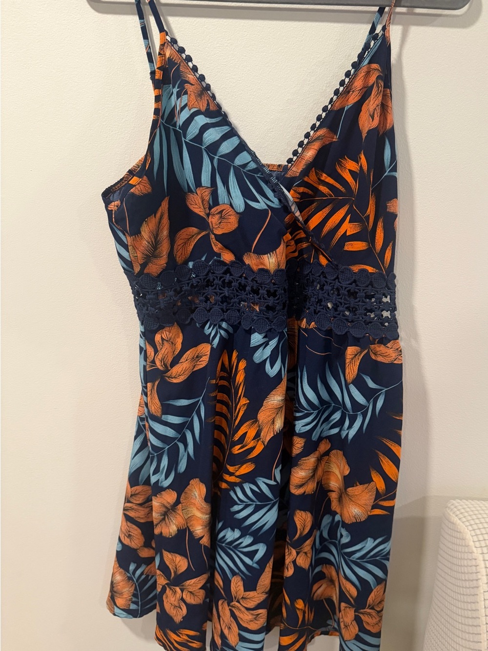 Cupshe Navy Tropical Floral Crochet Waist Dress